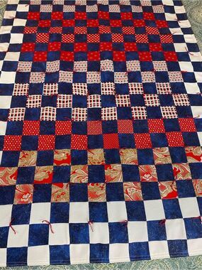 Handmade Quilt patriotic throw or table runner Red White Blue July 4th